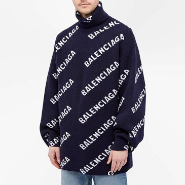 BALENCIAGA バレンシアガ オールオーバー ロゴ インターシャ タートル ネック ニット メンズ トップス プルオーバー メンズ 長袖 ロングスリーブ フェス トレンド インポート 大きいサイズあり 流行 最新 メンズカジュアル