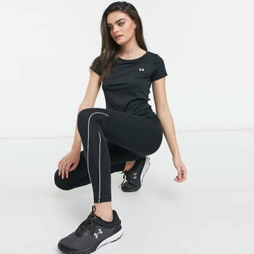 アンダーアーマー　Under Armour　ロゴ　反射　パイピング　レギンス　ブラック　パンツ ボトム レディース 女性 インポートブランド 小さいサイズから大きいサイズまで　ジム　フィットネス　スポーツウェア　ヨガ