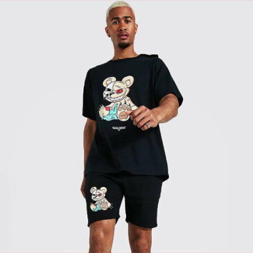 boohoo(ブーフー)ベア Tシャツ トップ ジョガー セットアップ 上下 ブランド トラックスーツ スウェット インポートブランド ランニング ジム スポーツ 小さいサイズ 大きいサイズあり メンズ ファッション フィットネス