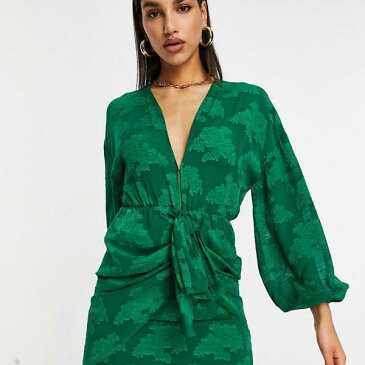 エイソス ASOS asos ASOS DESIGNプランジタイフロントミニドレス、フローラルジャカード、グリーン ワンピース レディース 女性 インポートブランド 小さいサイズから大きいサイズまで