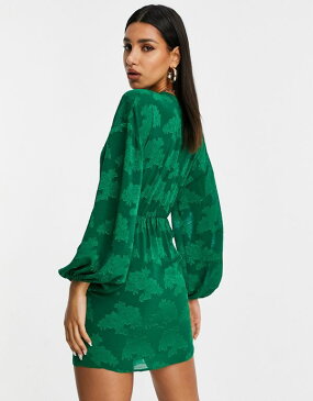 エイソス ASOS asos ASOS DESIGNプランジタイフロントミニドレス、フローラルジャカード、グリーン ワンピース レディース 女性 インポートブランド 小さいサイズから大きいサイズまで