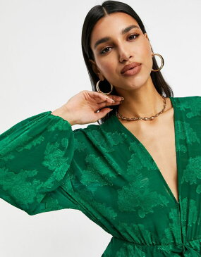 エイソス ASOS asos ASOS DESIGNプランジタイフロントミニドレス、フローラルジャカード、グリーン ワンピース レディース 女性 インポートブランド 小さいサイズから大きいサイズまで