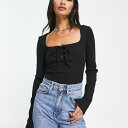 エイソス ASOS asos ASOS DESIGN レースアップ フロント長袖ボディスーツ、ブラック トップス レディース 女性 インポートブランド 小さいサイズから大きいサイズまで