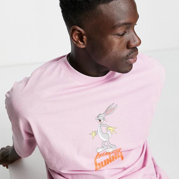エイソス ASOS asos ASOS DESIGNバッグス・バニーのピンクの特大Tシャツ トップス メンズ 男性 インポートブランド 小さいサイズから大きいサイズまで