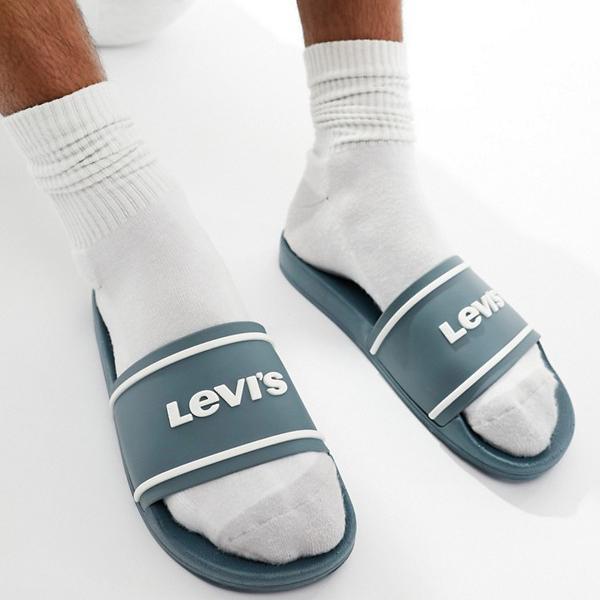 楽天セレクトショップ　Diva　Closetリーバイス Levi's Levi's ロゴ入りグリーンのスライダー 靴 メンズ 男性 インポートブランド 小さいサイズから大きいサイズまで