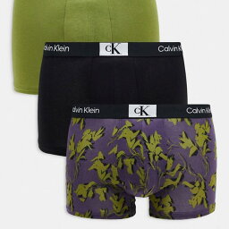 カルバンクライン Calvin Klein Calvin Kleion CK 96 プリント ブラック、グリーン、プリントの 3 パック トランク 下着 メンズ 男性 インポートブランド 小さいサイズから大きいサイズまで