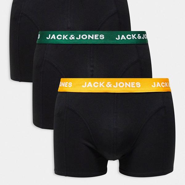 ジャックアンドジョーンズ Jack & Jones Jack & Jones 3 パック トランク、ブラック、カラーウエストバンド付き 下着 メンズ 男性 インポートブランド 小さいサイズから大きいサイズまで