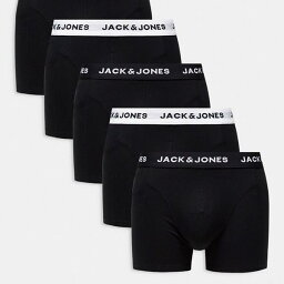 ジャックアンドジョーンズ Jack & Jones Jack & Jones 5 パック トランクス、ブラック、モノラル ウエストバンド付き 下着 メンズ 男性 インポートブランド 小さいサイズから大きいサイズまで