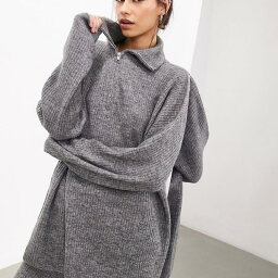 エイソス ASOS asos ASOS EDITION リブニットジップジャンパーコーデ（ライトグレー） トップス レディース 女性 インポートブランド 小さいサイズから大きいサイズまで