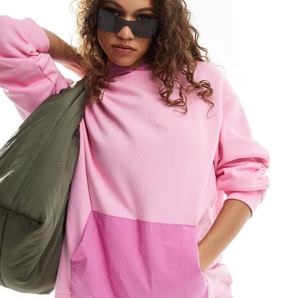 エイソス ASOS asos ASOS DESIGN オーバーサイズ ナイロン パーカー ピンク トップス レディース 女性 インポートブランド 小さいサイズから大きいサイズまで