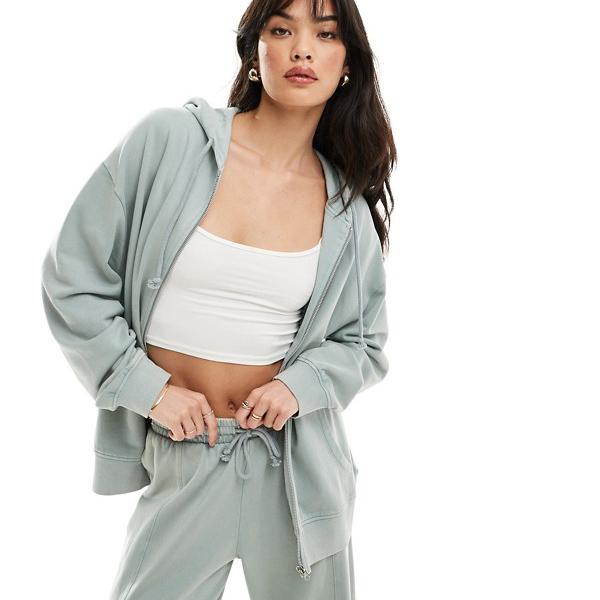 エイソス ASOS asos ASOS DESIGN 究極のジップスルーパーカー ウォッシュセージグリーン トップス レディース 女性 インポートブランド 小さいサイズから大きいサイズまで