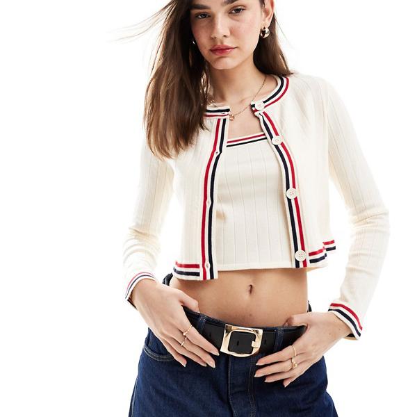 エイソス ASOS asos ASOS DESIGN フロントスリットカーディガン ティッピングディテール コーディネート トップス レディース 女性 インポートブランド 小さいサイズから大きいサイズまで