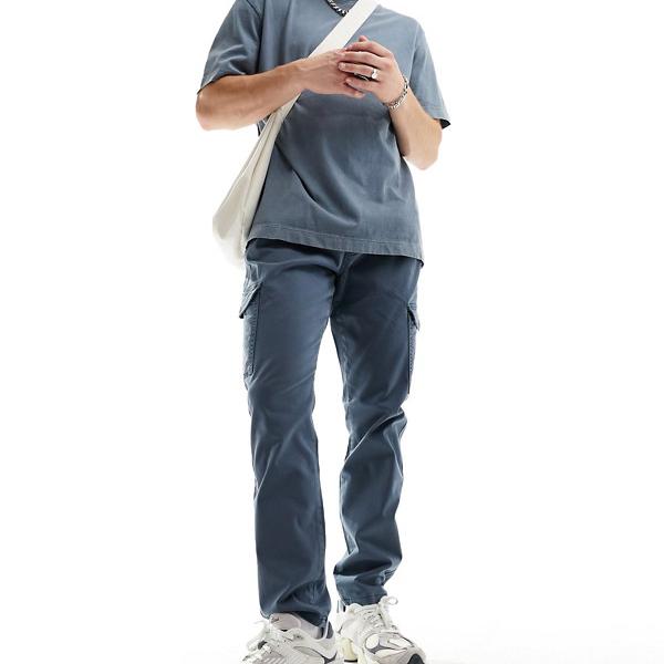 DTT スリムフィット ガーメントダイ カーゴパンツ ブルー パンツ ボトム メンズ 男性 インポートブランド 小さいサイズから大きいサイズまで
