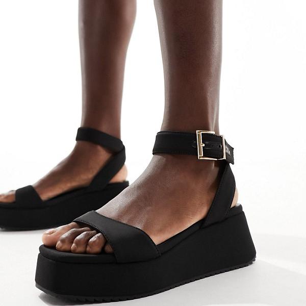 エイソス ASOS asos ASOS DESIGN タントゥー フラットフォームサンダル ブラック 靴 レディース 女性 インポートブランド 小さいサイズから大きいサイズまで