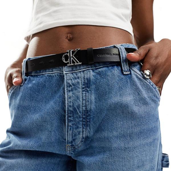 カルバンクライン ベルト（レディース） カルバンクラインジーンズ Calvin Klein Jeans カルバン・クライン・ジーンズ ロゴレザー 25mm ベルト ブラック パンツ ボトム レディース 女性 インポートブランド 小さいサイズから大きいサイズまで