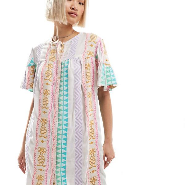ネイティブユース Native Youth ネイティブユース パイナップル刺繍リネンスモックドレス マルチ ワンピース レディース 女性 インポートブランド 小さいサイズから大きいサイズまでのサムネイル