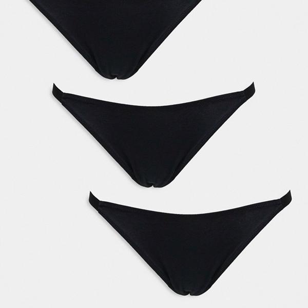 エイソス ASOS asos ASOS DESIGN コットンタンガブリーフ 3枚パック ブラック 下着 レディース 女性 インポートブランド 小さいサイズから大きいサイズまで