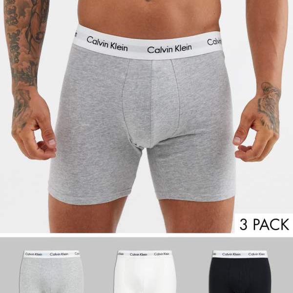 カルバンクライン Calvin Klein カルバン・クライン コットン ストレッチ ボクサーブリーフ 3枚パック ブラック、ホワイト、グレー - マルチ 下着 メンズ 男性 インポートブランド 小さいサイズから大きいサイズまで