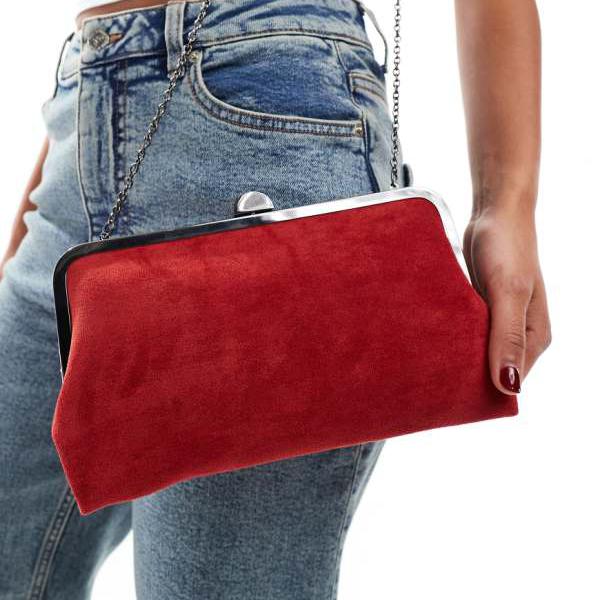 アクセサライズ Accessorize アクセサリースエードクリップフレームクラッチバッグ（レッド） 鞄 レディース 女性 インポートブランド