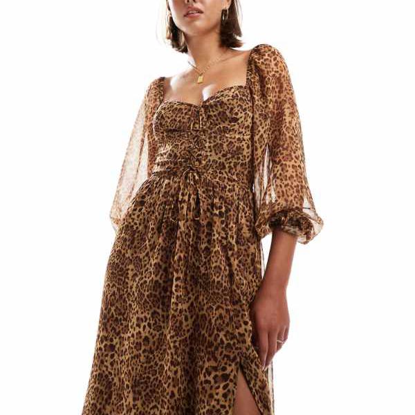 ミスセルフリッジ Miss Selfridge ミスセルフリッジのシフォンコルセット レースアップ マキシドレス アニマルプリント ワンピース レディース 女性 インポートブランド 小さいサイズから大きいサイズまで