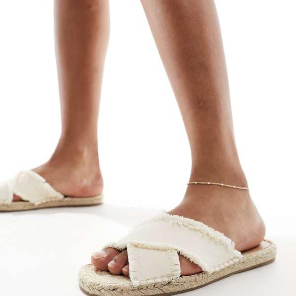 サウスビーチ SOUTH BEACH South Beach サウスビーチ リネン クロスオーバー エスパドリーユ ミュール サンダル クリーム 靴 レディース 女性 インポートブランド 小さいサイズから大きいサイズまで