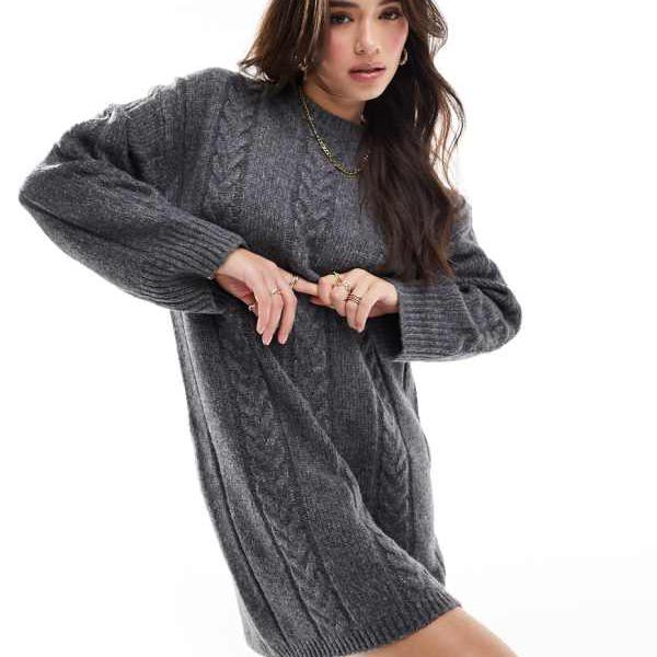 エイソス ASOS asos ASOS DESIGN クルーネック ケーブル ミニドレス チャコール ワンピース レディース 女性 インポートブランド 小さいサイズから大きいサイズまで