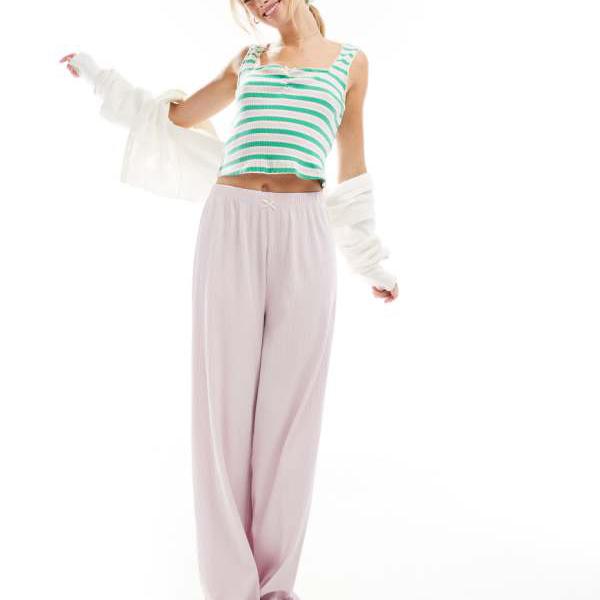 エイソス ASOS asos ASOS DESIGN ミックス＆マッチ リブストライプベストとシュシュ グリーンとライラック アクセサリー レディース 女性 インポートブランド