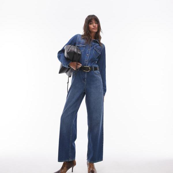 トップショップ Topshop TOPSHOP トップショップ デニム スリムフィット ジャンプスーツ ミッドブルー オールインワン レディース 女性 インポートブランド 小さいサイズから大きいサイズまで