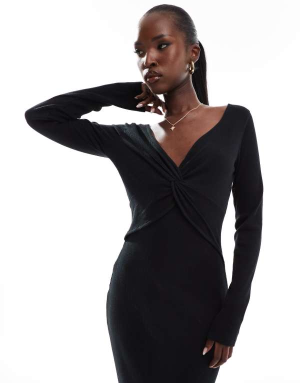 エイソス ASOS asos ASOS DESIGN ツイストフロントリブマキシドレス ブラック ワンピース レディース 女性 インポートブランド 小さいサイズから大きいサイズまで