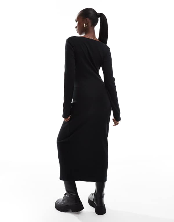 エイソス ASOS asos ASOS DESIGN ツイストフロントリブマキシドレス ブラック ワンピース レディース 女性 インポートブランド 小さいサイズから大きいサイズまで