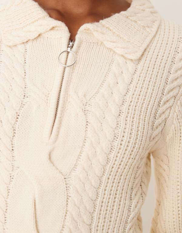 ミスセルフリッジ Miss Selfridge ミスセルフリッジ ケーブルジップ ハーフジップ ミニドレス クリーム ワンピース レディース 女性 インポートブランド 小さいサイズから大きいサイズまで