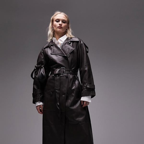 トップショップ Topshop TOPSHOP Topshop フェイク レザー トレンチ コート、ダーク チョコレート アウター レディース 女性 インポートブランド 小さいサイズから大きいサイズまでのサムネイル