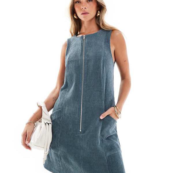 エイソス ASOS asos ASOS DESIGN コードジップスルーミニドレス（スレートブルー） ワンピース レディース 女性 インポートブランド 小さいサイズから大きいサイズまで