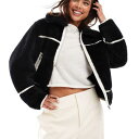 ミスセルフリッジ Miss Selfridge ミスセルフリッジ ボルグコントラスト トラッカージャケット ブラック 帽子 レディース 女性 インポートブランド