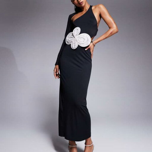 エイソス ASOS asos ASOS DESIGN ラップアラウンドワンショルダーミディドレス、特大コントラスト花飾り、ブラック ワンピース レディース 女性 インポートブランド 小さいサイズから大きいサイズまで エイソス ASOS asos ASOS DESIGN ラップアラウンドワンショルダーミディドレス、特大コントラスト花飾り、ブラック ワンピース レディース 女性 インポートブランド 小さいサイズから大きいサイズまで
