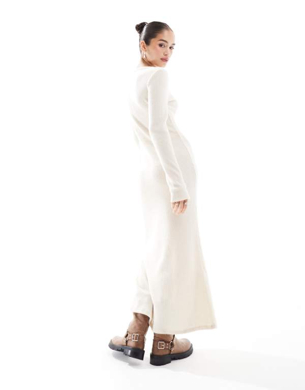 エイソス ASOS asos ASOS DESIGN スーパーソフト ふわふわ リブ編み アシンメトリー ボタンダウン ミディドレス オートミール ワンピース レディース 女性 インポートブランド 小さいサイズから大きいサイズまで