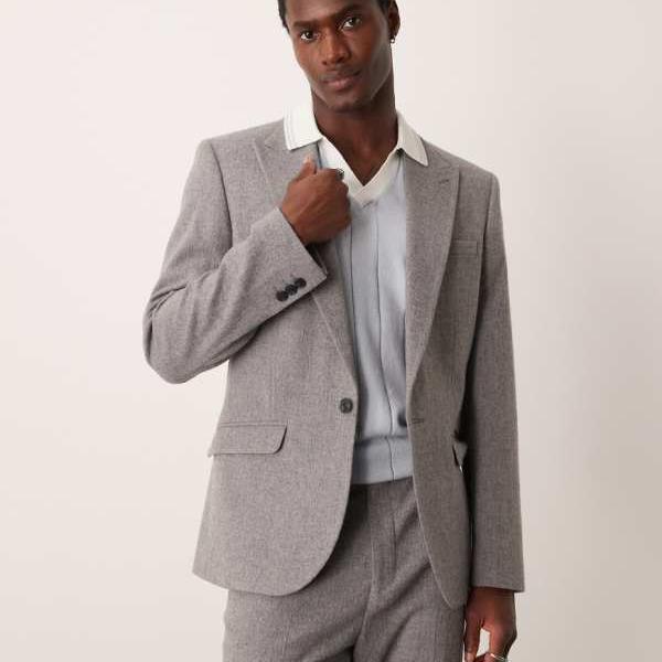 エイソス ASOS asos ASOS DESIGN グレーフランネルウールスキニースーツジャケット アウター メンズ 男性 インポートブランド 小さいサイズから大きいサイズまで