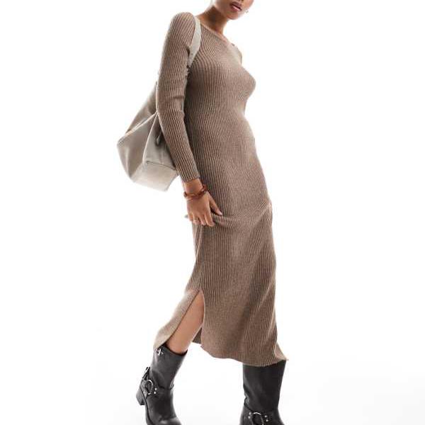 オンリー ONLY Only ONLY ボートネック リブ ミダキシ ドレス ベージュ ワンピース レディース 女性 インポートブランド 小さいサイズから大きいサイズまで