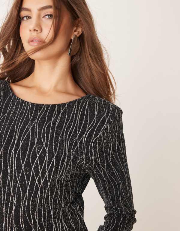 ヴィラ Vila ヴィラ o ネック ロングスリーブ ミニドレス ブラック グリッター ワンピース レディース 女性 インポートブランド 小さいサイズから大きいサイズまで