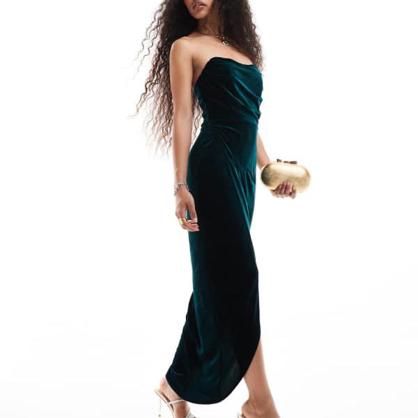 TFNC プチドレープコルセットベルベットマキシドレス エメラルドグリーン ワンピース レディース 女性 インポートブランド 小さいサイズから大きいサイズまで