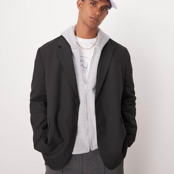 エイソス ASOS asos ASOS DESIGN オーバーサイズ スラウチ スーツ ジャケット ブラック アウター メンズ 男性 インポートブランド 小さいサイズから大きいサイズまで