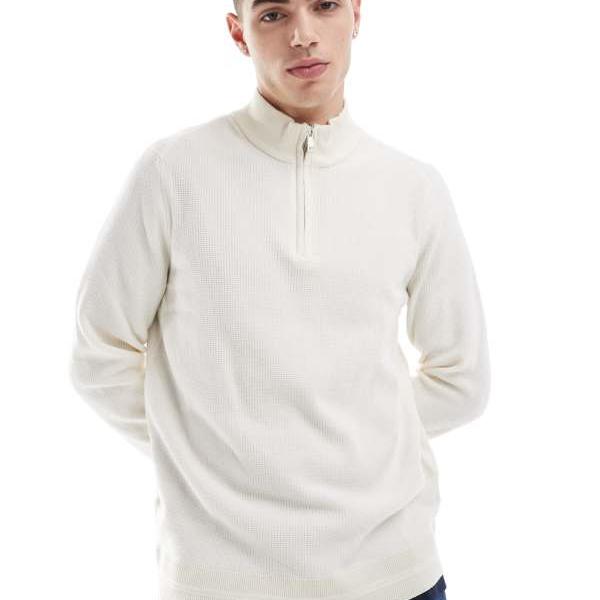 リバーアイランド River Island RIVER ISLAND リバーアイランド クォータージップ ジャンパー エクリュ トップス メンズ 男性 インポートブランド 小さいサイズから大きいサイズまで
