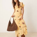 フリーピープル Free People フリーピープルの花柄刺繍入りパフスリーブマキシドレス(イエロー) ワンピース レディース 女性 インポートブランド 小さいサイズから大きいサイズまで(4)