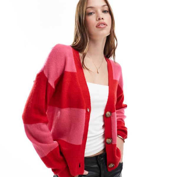 ブレイブソウル ストライプカーディガン（レッド＆ピンク） トップス レディース 女性 インポートブランド 小さいサイズから大きいサイズまで