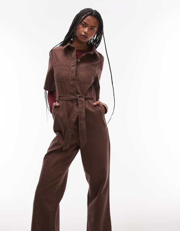 トップショップ Topshop TOPSHOP トップショップの半袖ジャンプスーツ ブロンズ オールインワン レディース 女性 インポートブランド 小さいサイズから大きいサイズまで
