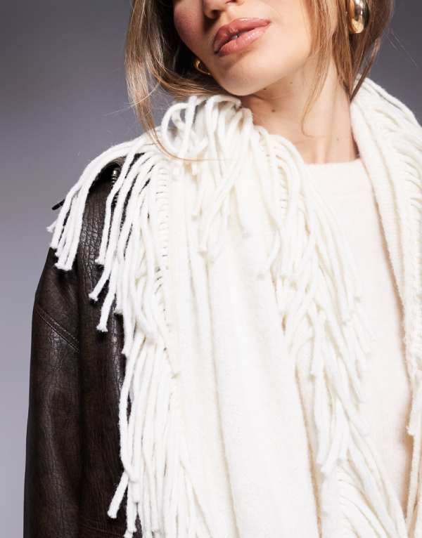 リバーアイランド River Island RIVER ISLAND リバーアイランドの特大タッセルスカーフ（クリーム色） レディース 女性 インポートブランド