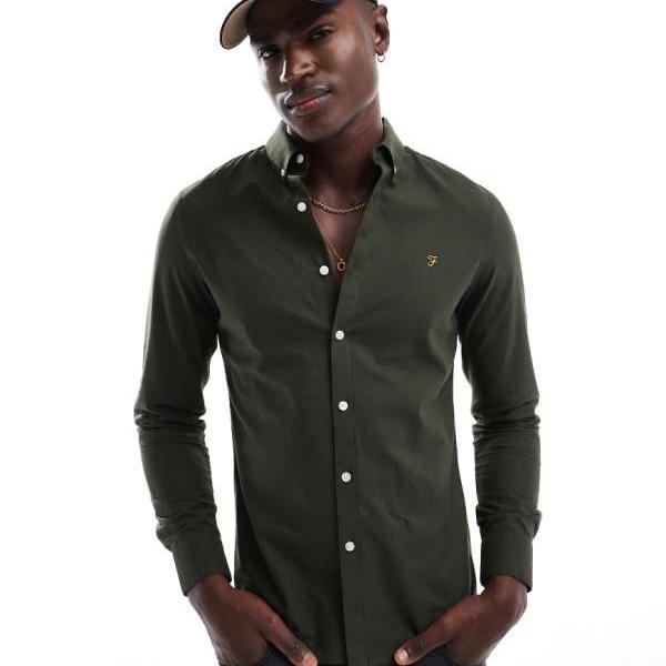 ファーラー Farah ファラ ブリューワー スリムフィット オックスフォード 長袖シャツ カーキ トップス メンズ 男性 インポートブランド 小さいサイズから大きいサイズまで