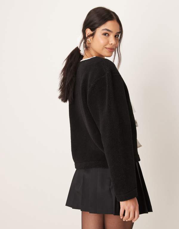 エイソス ASOS asos ASOS DESIGN ボウタイディテール付きボルグジャケット（ブラック） アウター レディース 女性 インポートブランド 小さいサイズから大きいサイズまで
