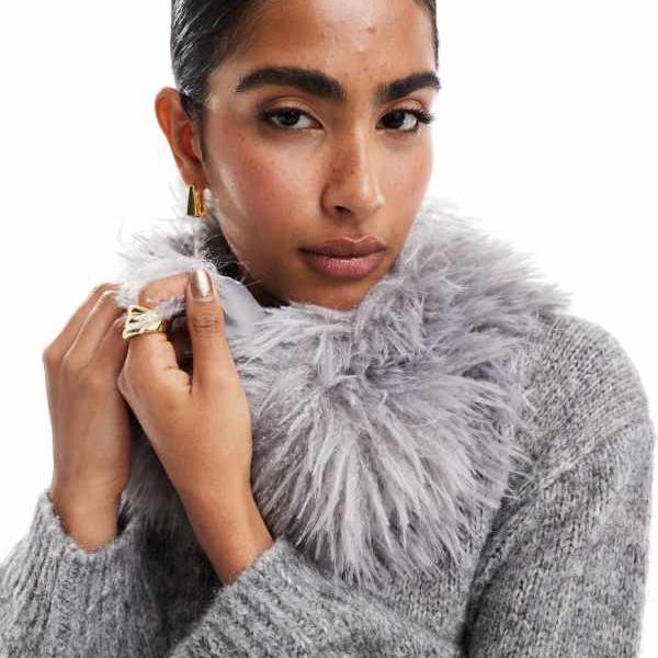 エイソス ASOS asos ASOS DESIGN ロングフェイクファースヌード グレー レディース 女性 インポートブランド