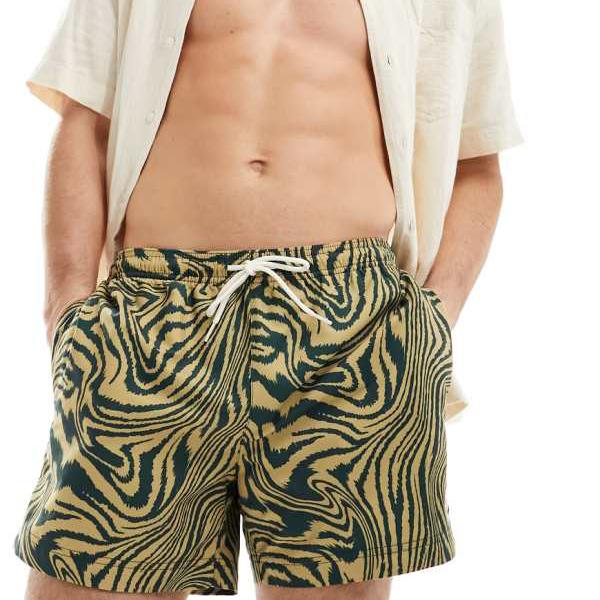 PacSun ワーププリント スイムショーツ グリーン 水着 メンズ 男性 インポートブランド 小さいサイズから大きいサイズまで